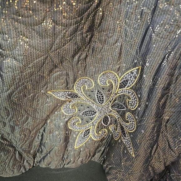 Baby Phat Y2K Gold/Green Embroidered‎ Beaded Fur Hooded Bomber Jacket 4x - Picture 4 of 16